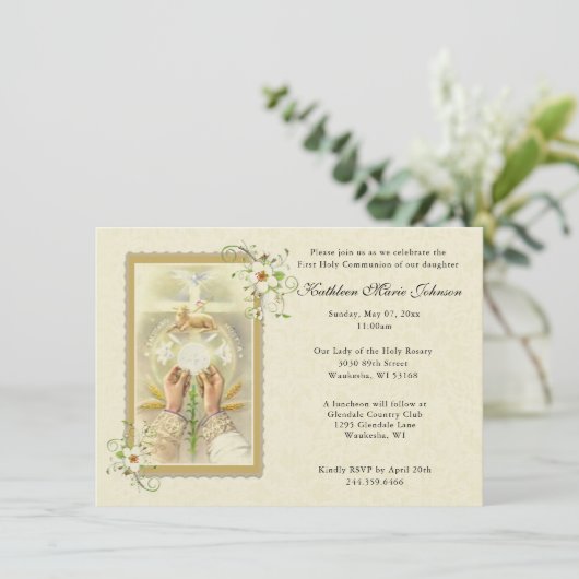 Uitnodigingen van de Eerste Heilige Communie van E (Staand voorkant)