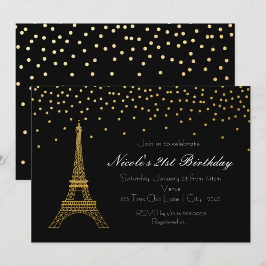 Uitnodigingen van de Eiffeltoren van Parijs (Black (Voorkant / Achterkant)