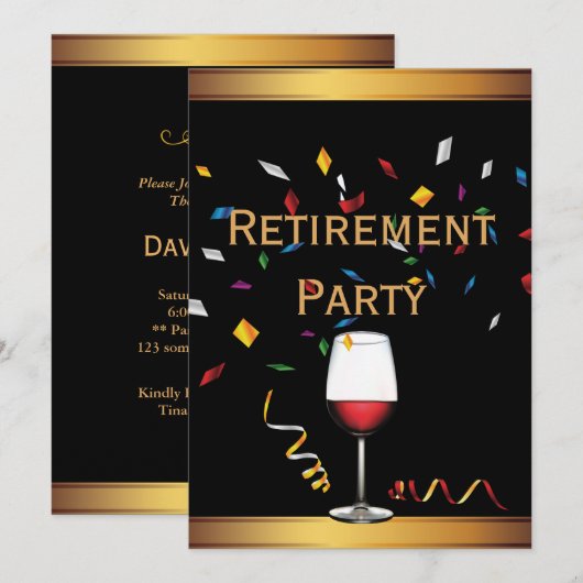 Uitnodigingen van de Elegant Gold & Black Retireme (Voorkant / Achterkant)