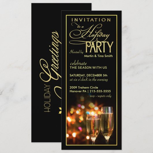 Uitnodigingen van de Elegant Holiday Party - Open  (Voorkant / Achterkant)