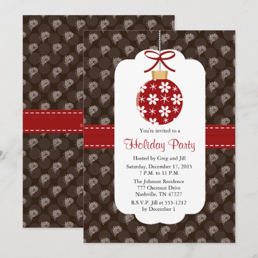 Uitnodigingen van de Elegant Red en Brown Holiday  (Voorkant / Achterkant)
