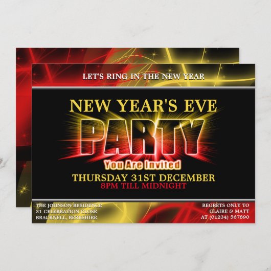 Uitnodigingen van de Eve Party van het nieuwjaarsf (Voorkant / Achterkant)