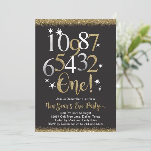 Uitnodigingen van de Eve Party van het zwarte en g (Staand voorkant)