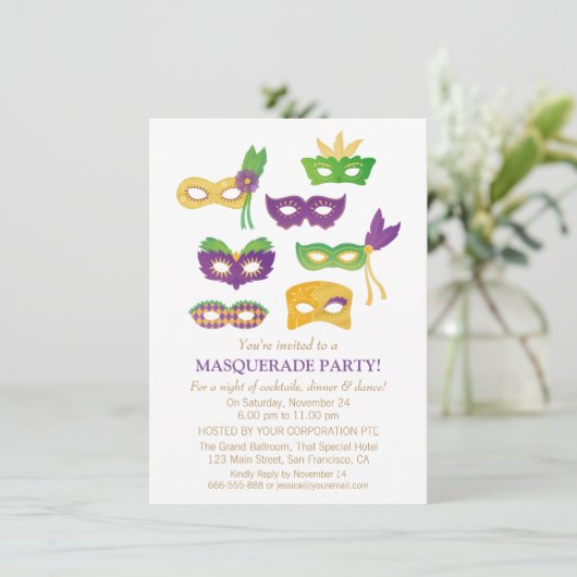 Uitnodigingen van de fancy Mardi Gras Masquerade P (Staand voorkant)