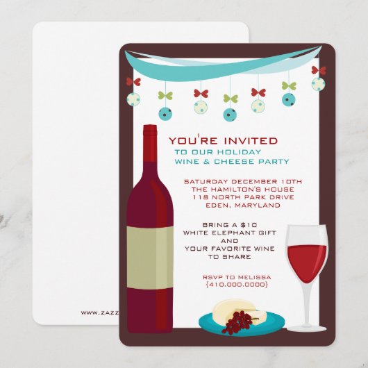 Uitnodigingen van de feestdag voor wijn en kaas (Voorkant / Achterkant)