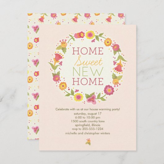 Uitnodigingen van de Floral Wreath House Warming P (Voorkant / Achterkant)