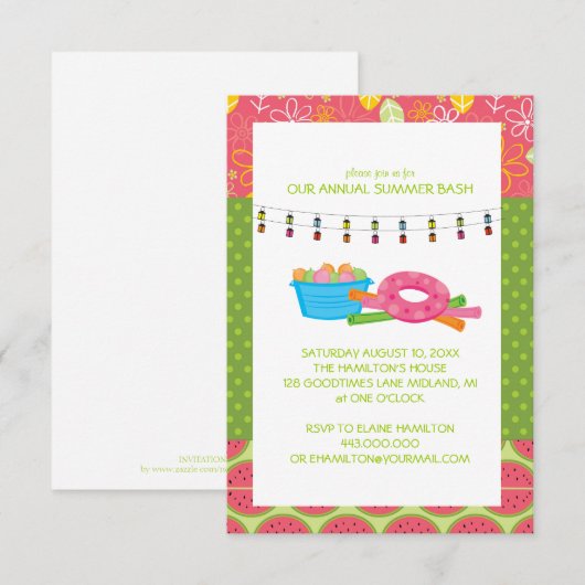 Uitnodigingen van de Fun Summer Pool (Voorkant / Achterkant)