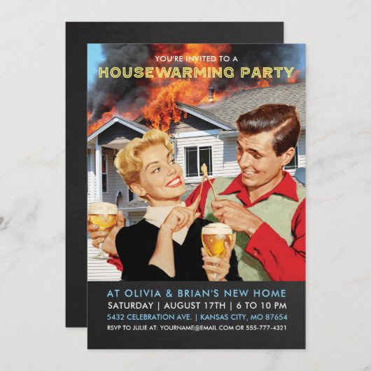 Uitnodigingen van de Funny Housewarming Party | In (Voorkant / Achterkant)