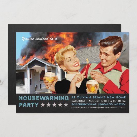 Uitnodigingen van de Funny Housewarming Party | In (Voorkant / Achterkant)