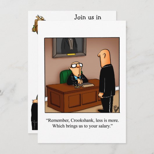 Uitnodigingen van de Funny Retirement Party (Voorkant / Achterkant)