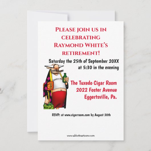 Uitnodigingen van de Funny Retirement Party (Achterkant)