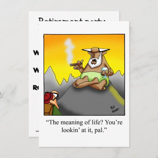 Uitnodigingen van de Funny Retirement Party (Voorkant / Achterkant)