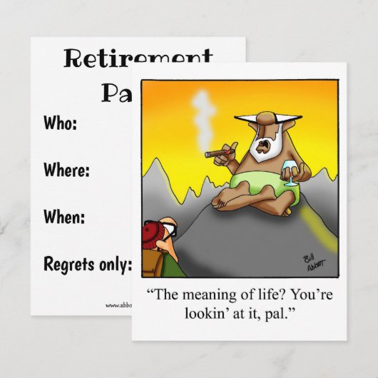 Uitnodigingen van de Funny Retirement Party (Voorkant / Achterkant)