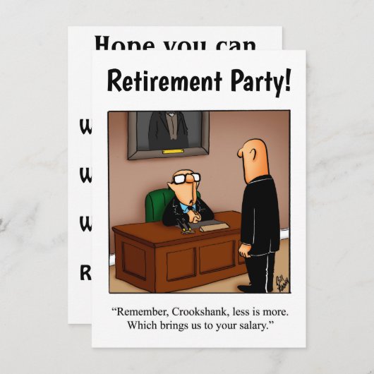 Uitnodigingen van de Funny Retirement Party (Voorkant / Achterkant)