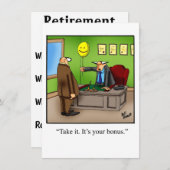 Uitnodigingen van de Funny Retirement Party (Voorkant / Achterkant)