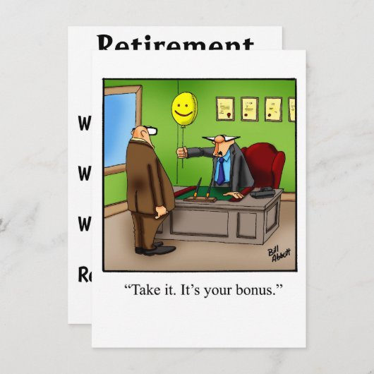 Uitnodigingen van de Funny Retirement Party (Voorkant / Achterkant)