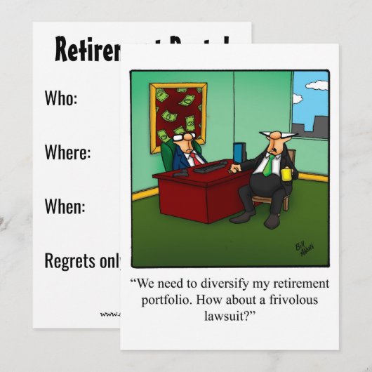 Uitnodigingen van de Funny Retirement Party (Voorkant / Achterkant)