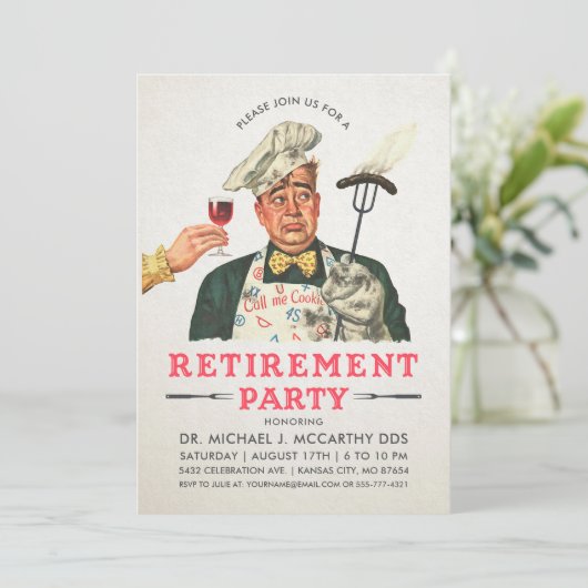 Uitnodigingen van de Funny Retirement Party | Vint (Staand voorkant)
