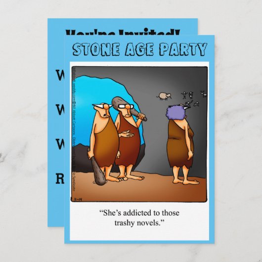 Uitnodigingen van de Funny Stone Age Party (Voorkant / Achterkant)