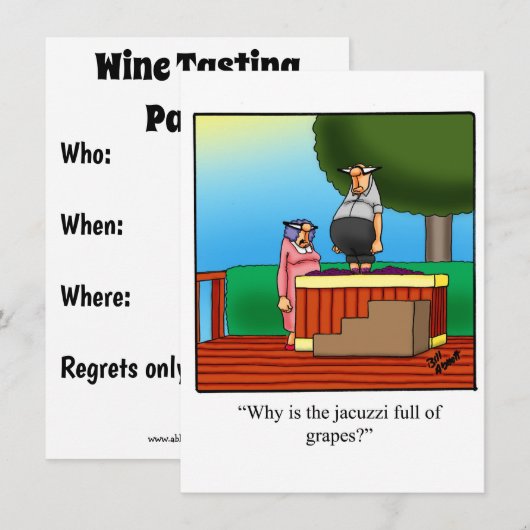 Uitnodigingen van de funny Wine Tasting Party (Voorkant / Achterkant)