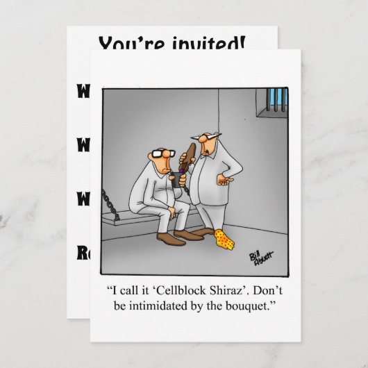 Uitnodigingen van de funny Wine Tasting Party (Voorkant / Achterkant)