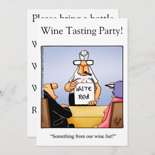 Uitnodigingen van de funny Wine Tasting Party (Voorkant / Achterkant)