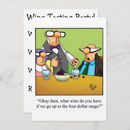 Uitnodigingen van de funny Wine Tasting Party (Voorkant / Achterkant)