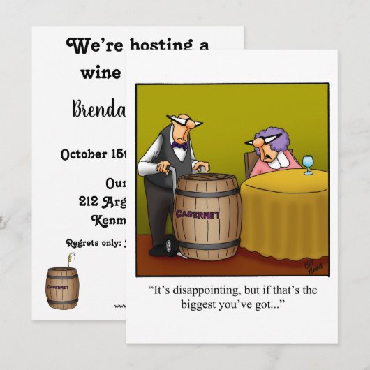 Uitnodigingen van de funny Wine Tasting Party (Voorkant / Achterkant)