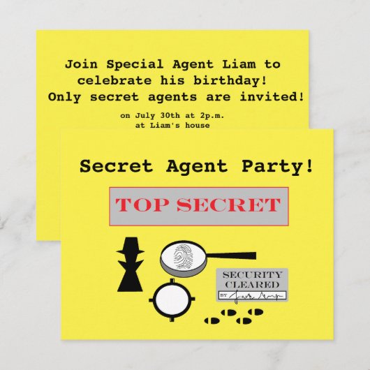 Uitnodigingen van de "Geheime Agent/spionage" Part (Voorkant / Achterkant)