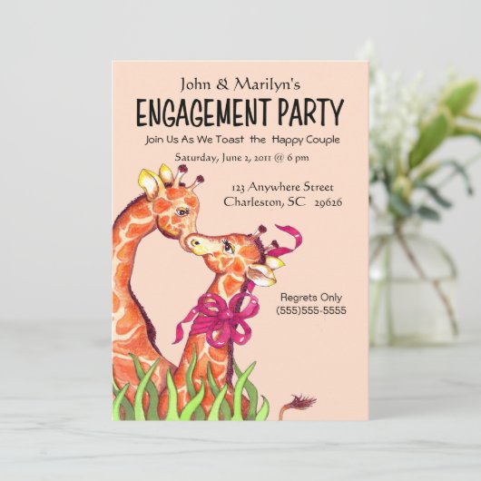Uitnodigingen van de Giraffe Engagement Party (Staand voorkant)