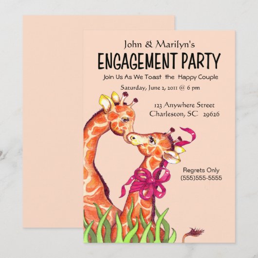 Uitnodigingen van de Giraffe Engagement Party (Voorkant / Achterkant)