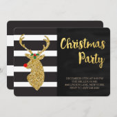 Uitnodigingen van de Glitter Gold Reindeer Kerstpa (Voorkant / Achterkant)