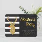 Uitnodigingen van de Glitter Gold Reindeer Kerstpa (Staand voorkant)