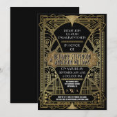 Uitnodigingen van de  Gold Art Deco Engagement Par (Voorkant / Achterkant)