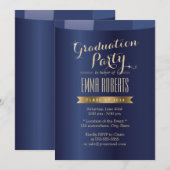 Uitnodigingen van de gouden Etiket Navy Blue Gradu (Voorkant / Achterkant)