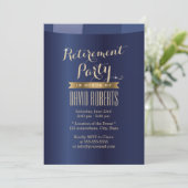 Uitnodigingen van de gouden Etiket Navy Blue Retir (Staand voorkant)