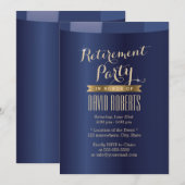 Uitnodigingen van de gouden Etiket Navy Blue Retir (Voorkant / Achterkant)