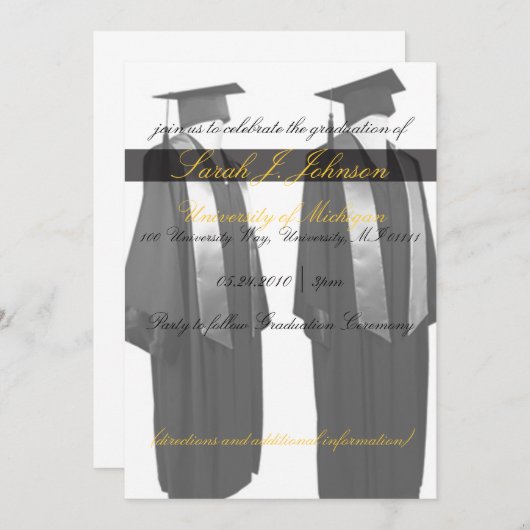 Uitnodigingen van de Graduation Cap en de Gown Par (Voorkant / Achterkant)