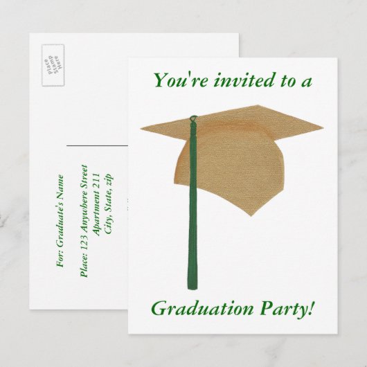 Uitnodigingen van de Graduation Party, goud en gro (Voorkant / Achterkant)