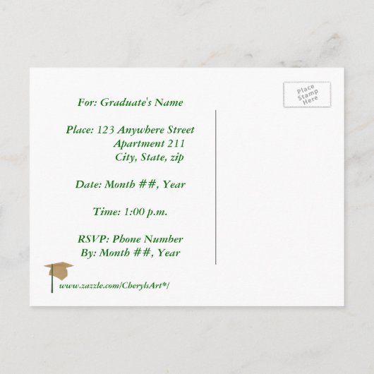 Uitnodigingen van de Graduation Party, goud en gro (Achterkant)
