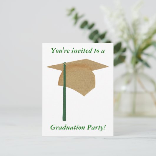 Uitnodigingen van de Graduation Party, goud en gro (Staand voorkant)