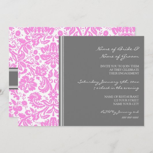 Uitnodigingen van de Gray Pink Pattern Engagement (Voorkant / Achterkant)