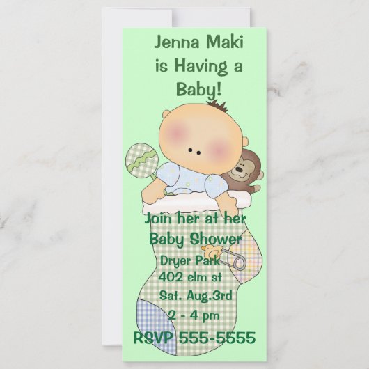 Uitnodigingen van de Groene Baby shower Partij (Voorkant)