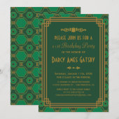 Uitnodigingen van de Groene Kunst Deco Birthday Pa (Voorkant / Achterkant)