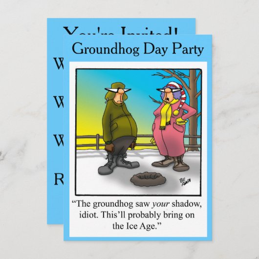 Uitnodigingen van de Groundhog Day Humor Party (Voorkant / Achterkant)