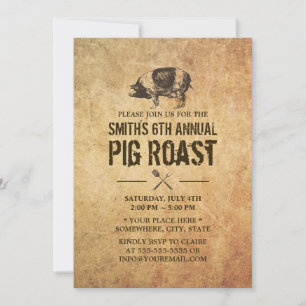 Uitnodigingen van de  Grunge Pig Roast BBQ Party