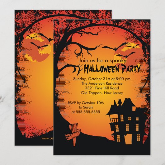 Uitnodigingen van de Halloween-partij op het hoofd (Voorkant / Achterkant)