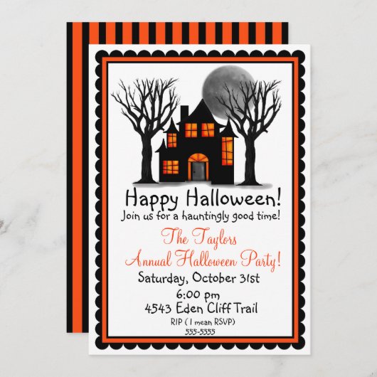Uitnodigingen van de Halloween-partij op het hoofd (Voorkant / Achterkant)