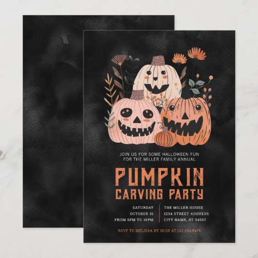 Uitnodigingen van de Halloween Pumpkin Carving Par (Voorkant / Achterkant)