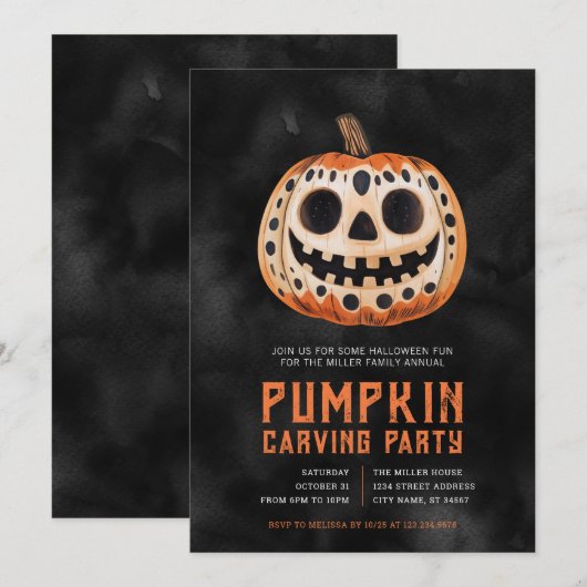 Uitnodigingen van de Halloween Pumpkin Carving Par (Voorkant / Achterkant)